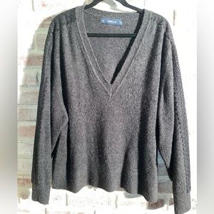Zara Knits charcoal sweater with lace detailing on sleeves and shoulders. Size L